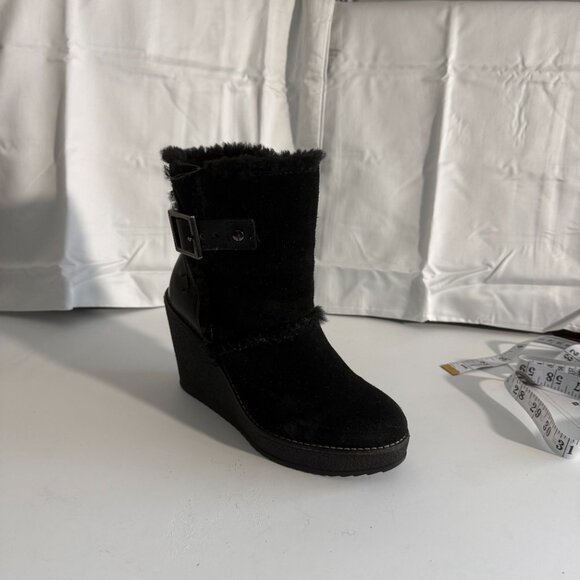 Tory Burch Black Suede Shearling Wedge Ankle Boots | Women’s 6 - Picture 7 of 15